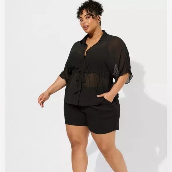 Torrid Chiffon Dolman Button Up Short Sleeve black blouse top size 26 (4) New - Picture 2 of 11